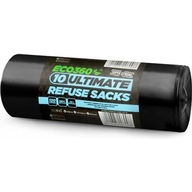 EcoBag - 10 Pack Heavy Duty Bin Bags - 120L - 60 Microns - Recyclable, Leak Resistant, Eco-Friendly Rubbish Bag