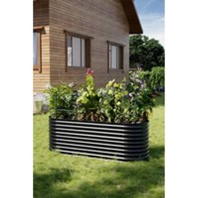 Outdoor Oval-Shaped Galvanized Steel Raised Garden Bed - Black