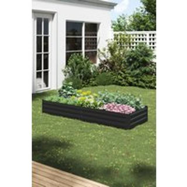 Rectangular Metal Outdoor Raised Garden Bed - Charcoal - One Size