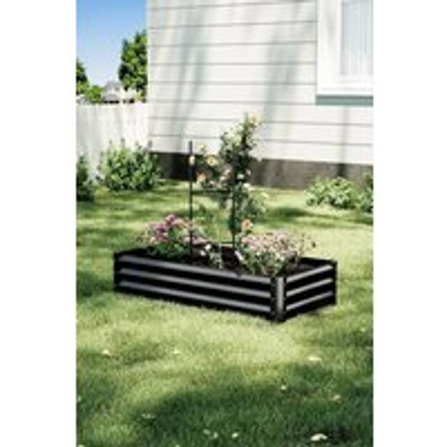 Rectangle Galvanized Metal Raised Garden Flower Bed - Black - One Size