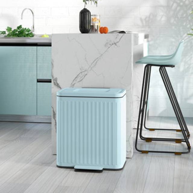 HOMCOM 2 x 20L Double Rubbish Bin Pedal Bin with So -Close Lid Light Green