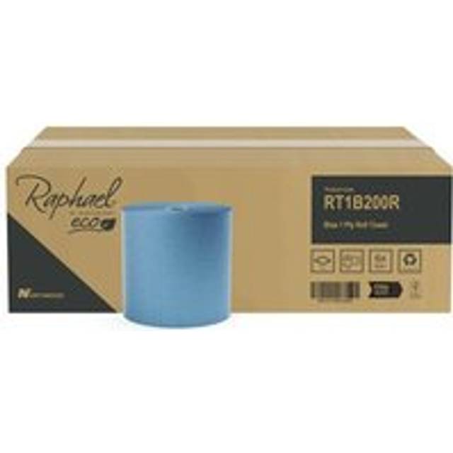 Raphael Roll Towel 1-Ply 200m x 200mm Blue (Pack of 6)