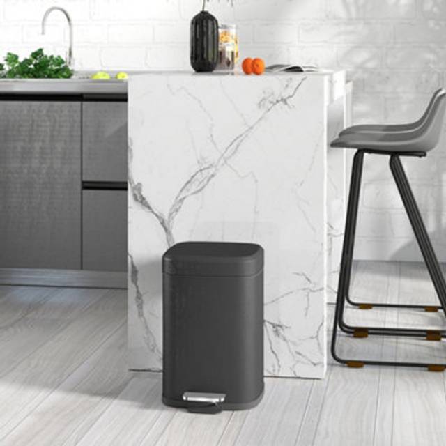 HOMCOM 12L Kitchen Pedal Bin - Metal Rubbish Bin with Soft-close Lid - Black | TJ Hughes