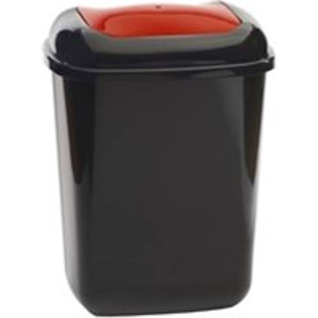Push Spring Lid Bin c/w Sticker; 12L; Dark Grey Body; Red Lid; Plastic