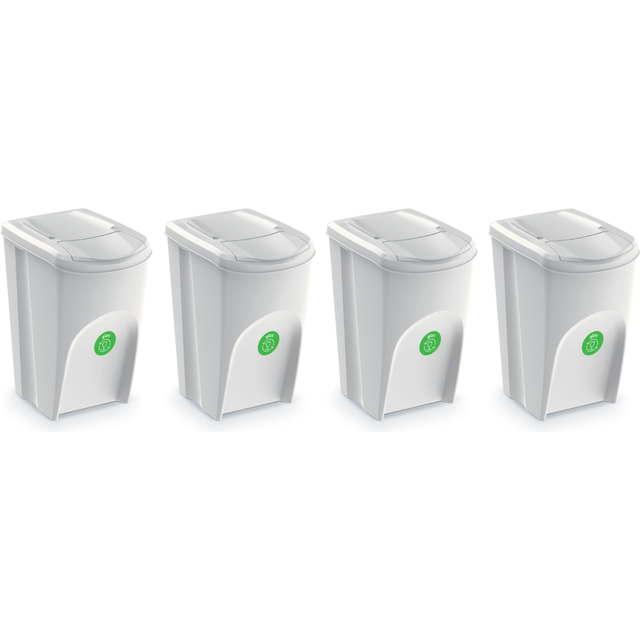 (White + White Lid, 4) Sorting Box Stackable Recycling Bin Sets 35L