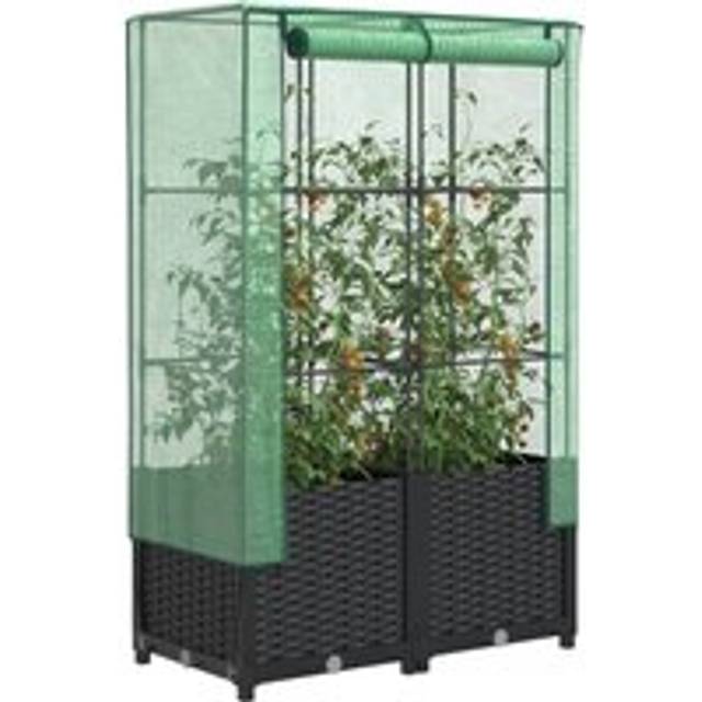 Raised Bed with Greenhouse Cover Rattan Look 80x40x138 cm - Black - One Size