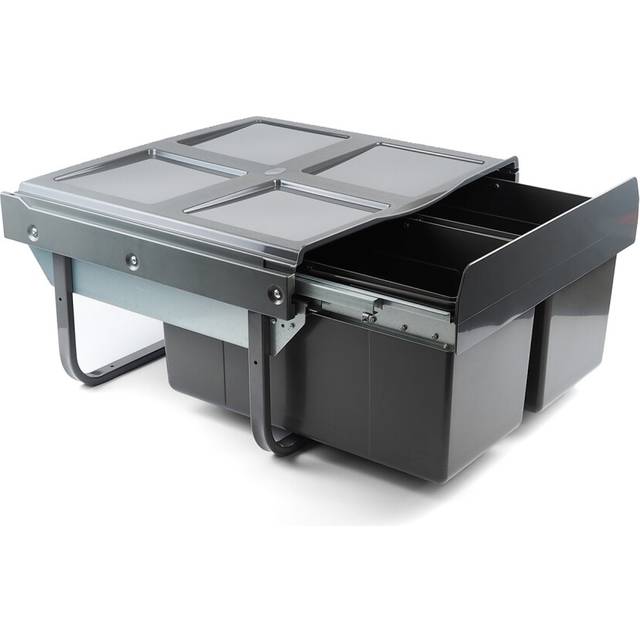 600mm Kitchen Bin 36L Integrated Pull Out Recycling Base Mount 2 x 18L