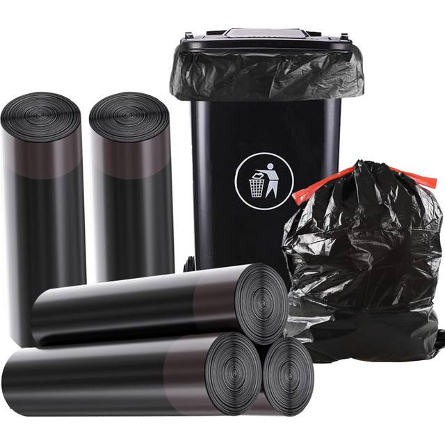 Black Heavy Duty Bin Bags, Drawstring Bin Liners Fit 30L Trash Bin, Strong & Secure Refuse Sack, 50 Unscented Garbage Bags, Anti-Drip Rubbish Bags for