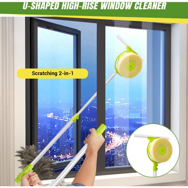 Extendable Telescopic Window Cleaner U Type Glass Cleaning Kit High-Rise Window Cleaner With Squeegee