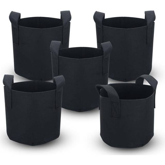 (Black, 5x 113 Liter) Intirilife Non-woven planting bag Planting pot Plants container Plants bags