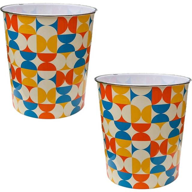 (Retro (Pack of 2)) MantraRaj Pack of 2 Plastic Waste Paper Basket Bin 7.7 Litre Round Lightweight Trash Can Open-Top Rubbish Bin