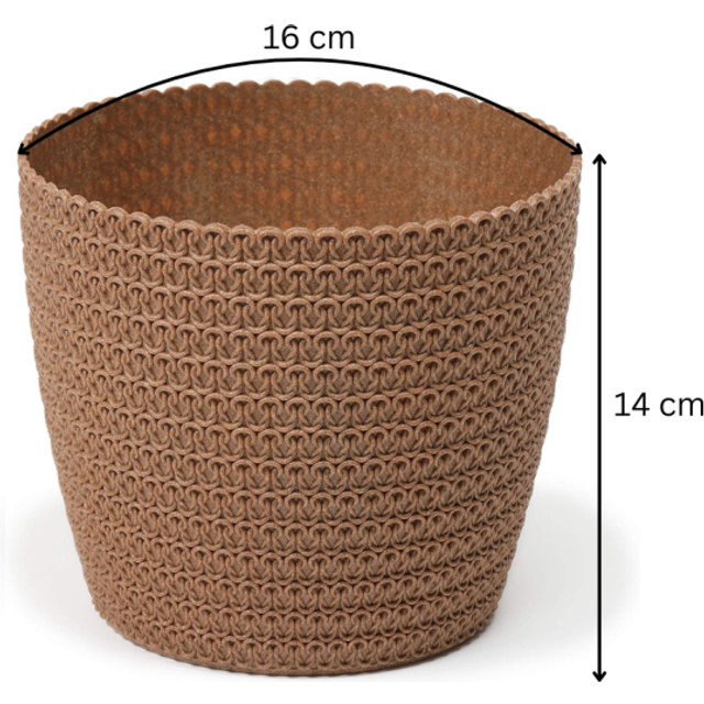 (Natural Wood, 14 cm x 16 cm) Eco Flower Pot Herbs Plastic with 30% Wood