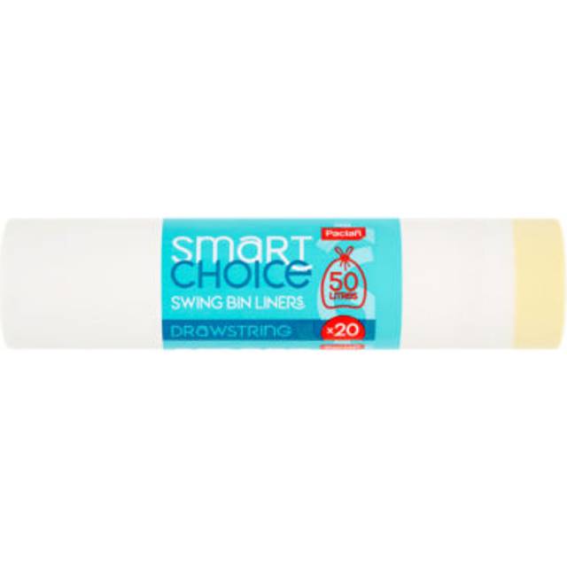 Paclan Smart Choice 20 Swing Bin Liners Drawstring 50 Litres