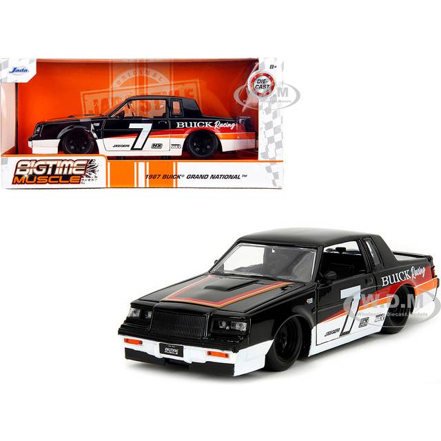 1987 Buick Grand National 7 "Buick Racing" Black and White with Stripes "Bigtime Muscle" Series 1/24 Diecast Model Car by Jada