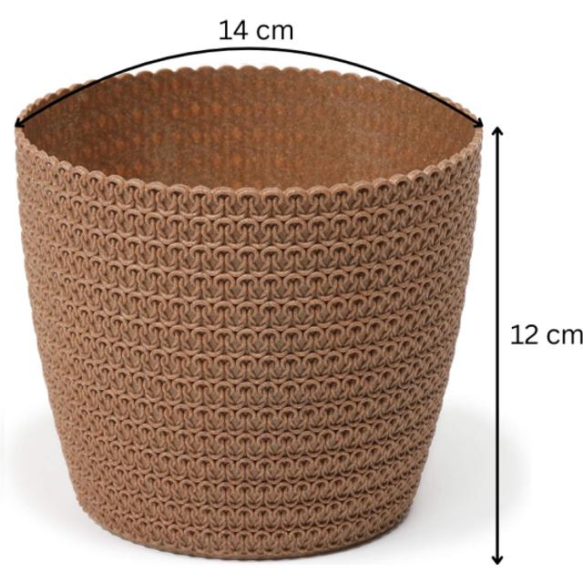 (Natural Wood, 12 cm x 14 cm) Eco Flower Pot Herbs Plastic with 30% Wood