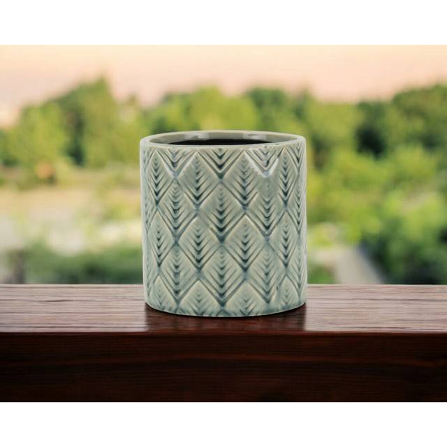 6 Green Geometric Ceramic Indoor Outdoor Round Pot Planter