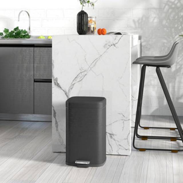 HOMCOM 20L Kitchen Pedal Bin - Metal Rubbish Bin with Soft-close Lid - Black | TJ Hughes