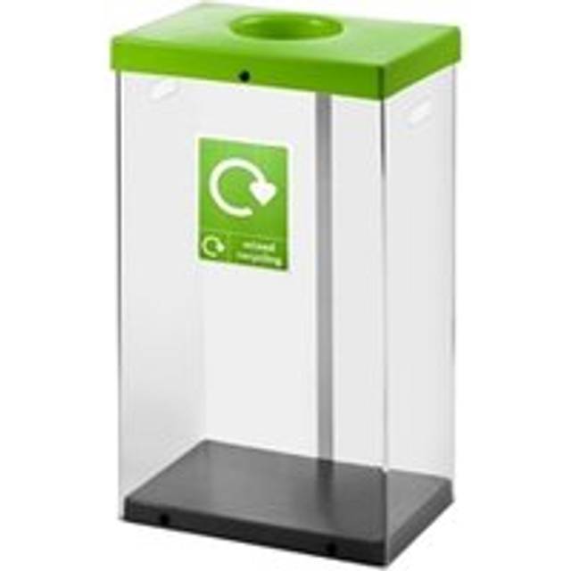 Clear Recycling Bin w Sticker 80L; Clear Body; Lime Green Lid; Plastic