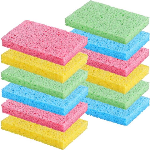 Chuangdi 12 Pcs Sponges Kitchen Bulk Non Scratch Cellulose Sponges Kitchen Assorted Colors Kitchen Sponges for Washing Dishes  4.7 x 3 INCH(
