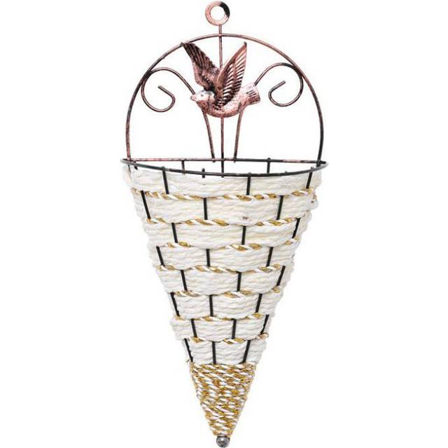 (White) Natural Wicker Flower Basket Wall Hanging Pot Planter Rattan Vase Home Decor
