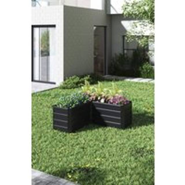 L-Shaped Outdoor Metal Raised Garden Bed - Charcoal - One Size