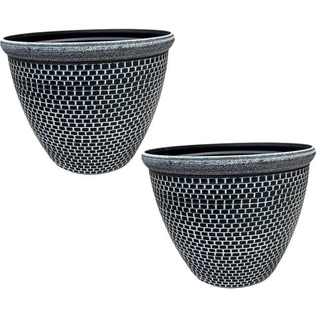 Gr8 Garden 2 x Cromarty Plant Pot Large 36cm Plastic Round Flower Planter Garden Patio Tub[White], White