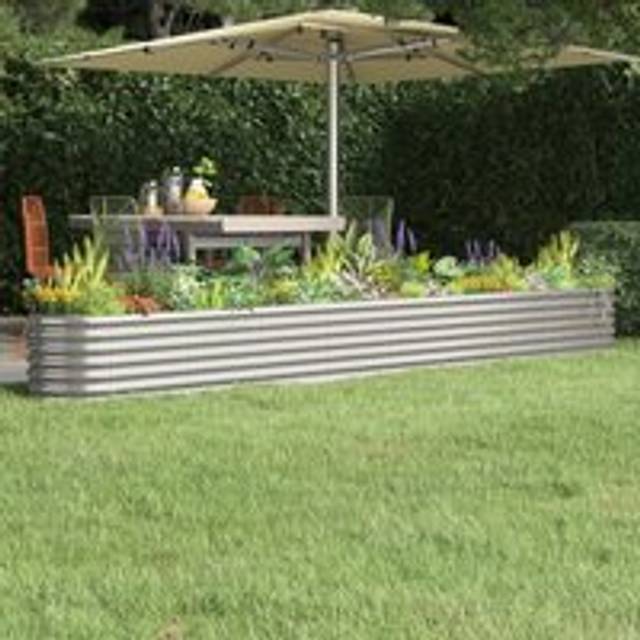 Garden Raised Bed Powder-coated Steel 332x40x36 cm Silver - One Size