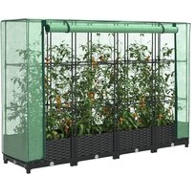 Raised Bed with Greenhouse Cover Rattan Look 160x40x123 cm - Black - One Size