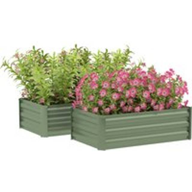 Outsunny Set of 2 Galvanised Raised Garden Bed - Green | TJ Hughes