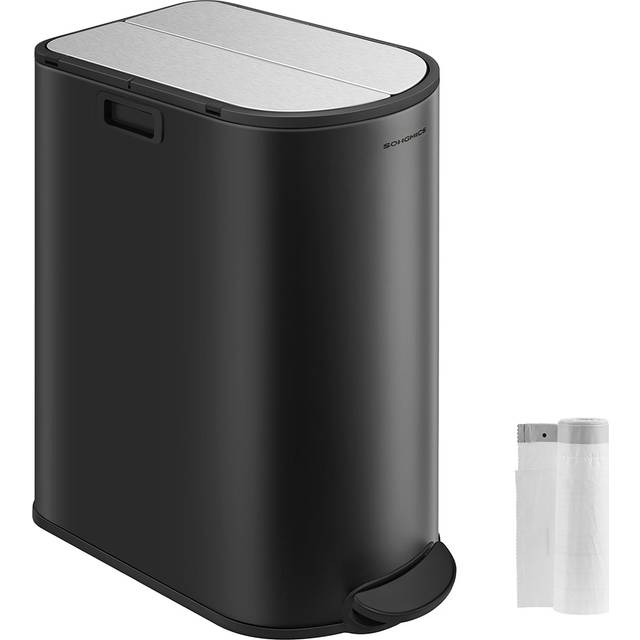 30L and 20L Double Kitchen Bin, Ink Black + Metallic Silver