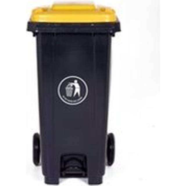Pedal Wheeled Bin; 120L; Polypropylene; Dark Grey/Yellow Lid