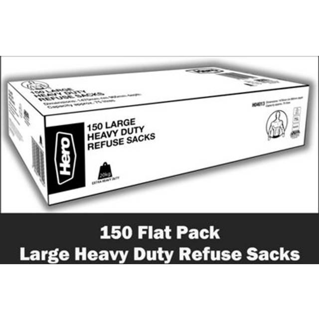 Hero Heavy Duty Bin Bags Refuse Sacks Black 75L 150 Pack