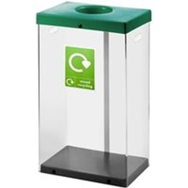 Clear Recycling Bin w Sticker 80L; Clear Body; Dark Grey Lid; Plastic