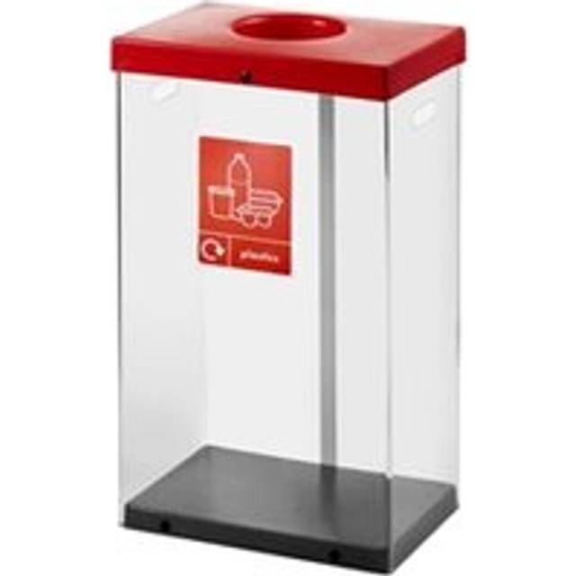 Clear Recycling Bin c/w Sticker 80L; Clear Body; Red Lid; Plastic