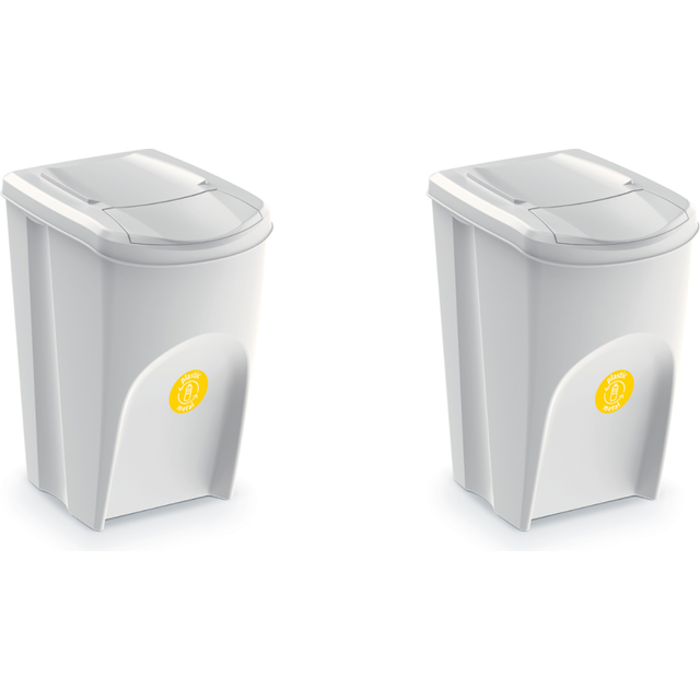 (White + Green Lid, 2) Sorting Box Stackable Recycling Bin Sets 35L