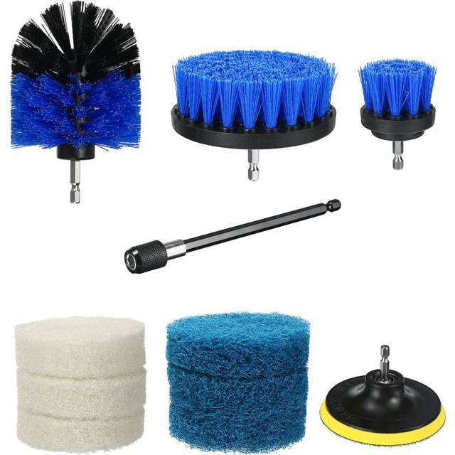 11pcs Drill Scrubber Cleaning Drill Brush Set with Scouring Pad Extension Rod for Car Kitchen Grill Tile