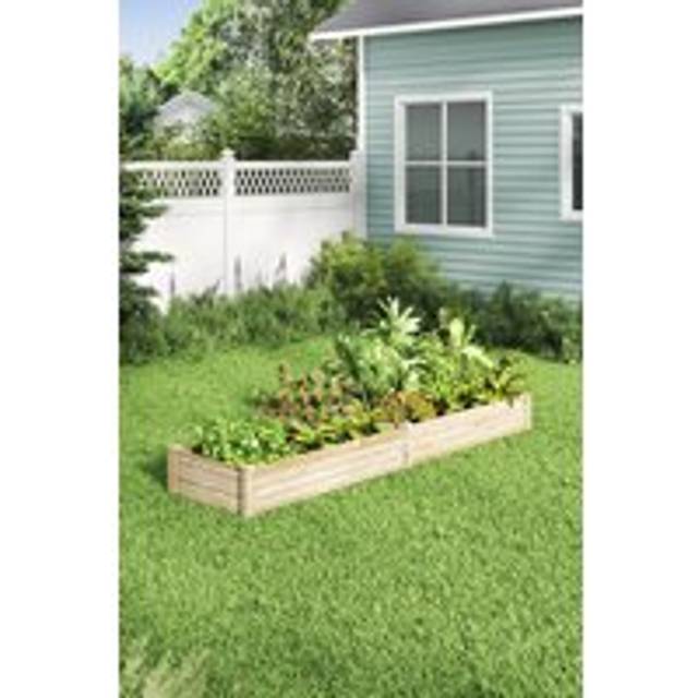 Solid Wood Raised Garden Bed with 2 Compartments - Natural - One Size