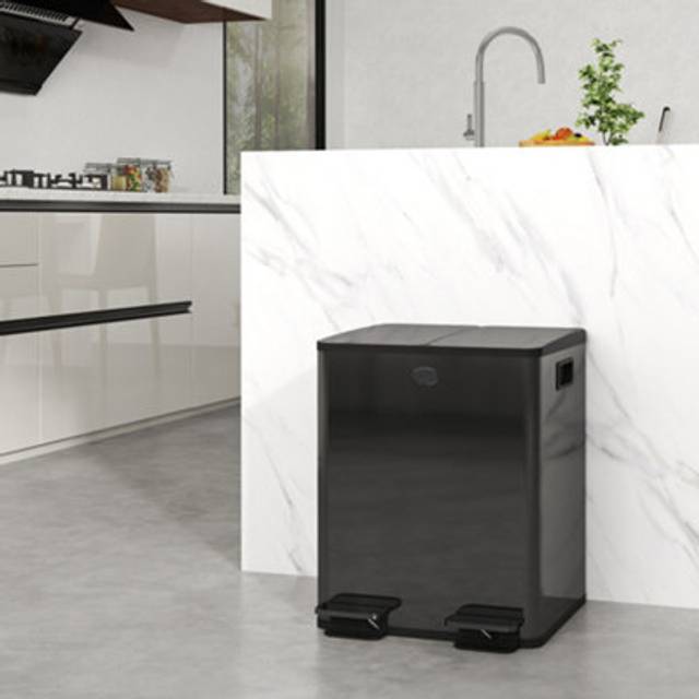 HOMCOM 2 x 20L Dual Kitchen Bin Pedal Bin for Recycling and Waste Black