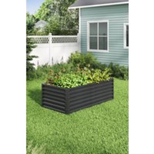 Black Outdoor Metal Rectangular Raised Garden Bed - Charcoal - One Size