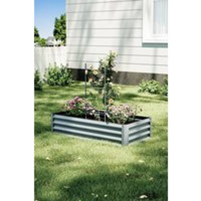 Outdoor Galvanized Steel Raised Garden Bed - Grey - One Size