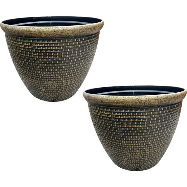 Gr8 Garden 2 x Cromarty Plant Pot Large 36cm Plastic Round Flower Planter Garden Patio Tub[Gold], Gold