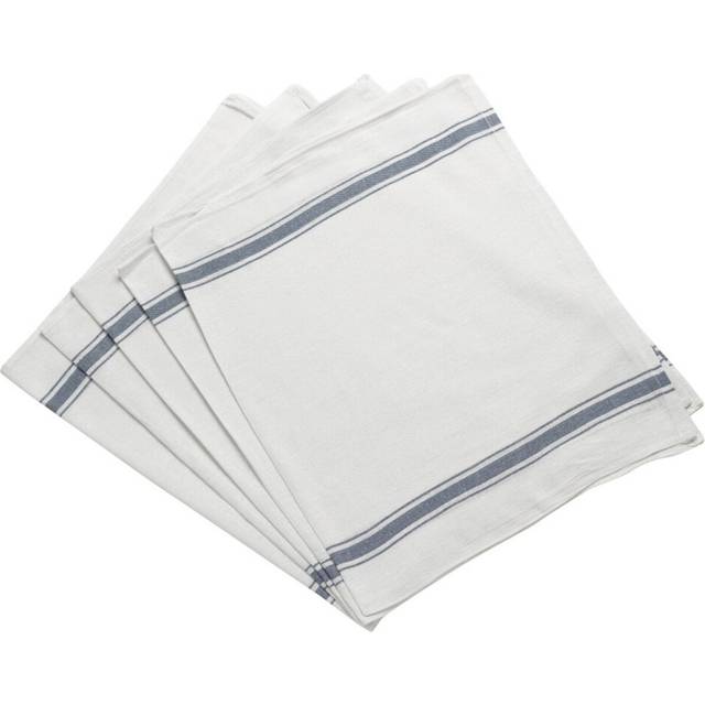 (Pack of 5) White Cotton Glass Cloths with Blue Stripe