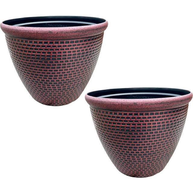 Gr8 Garden 2 x Cromarty Plant Pot Large 36cm Plastic Round Flower Planter Garden Patio Tub[Red], Red
