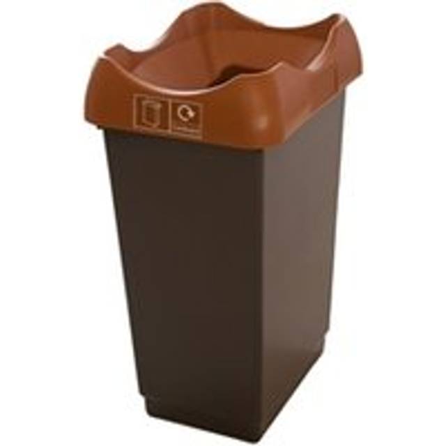 Recycling Bin c/w Sticker; Open Hole; 50L Grey Body Brown Lid Plastic
