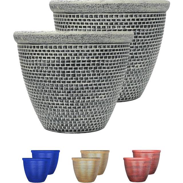 SG Traders Plastic Round Cromarty Plant Pot Flower Pot Planter Garden Decoration Antique Silver 25cm Plant Pot Outdoor Flower Pots (Pack of 2 Pot)