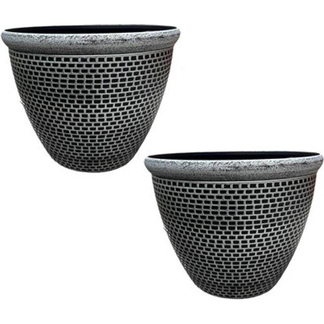 Gr8 Garden 2 x Cromarty Plant Pot Large 36cm Plastic Round Flower Planter [Silver], Silver
