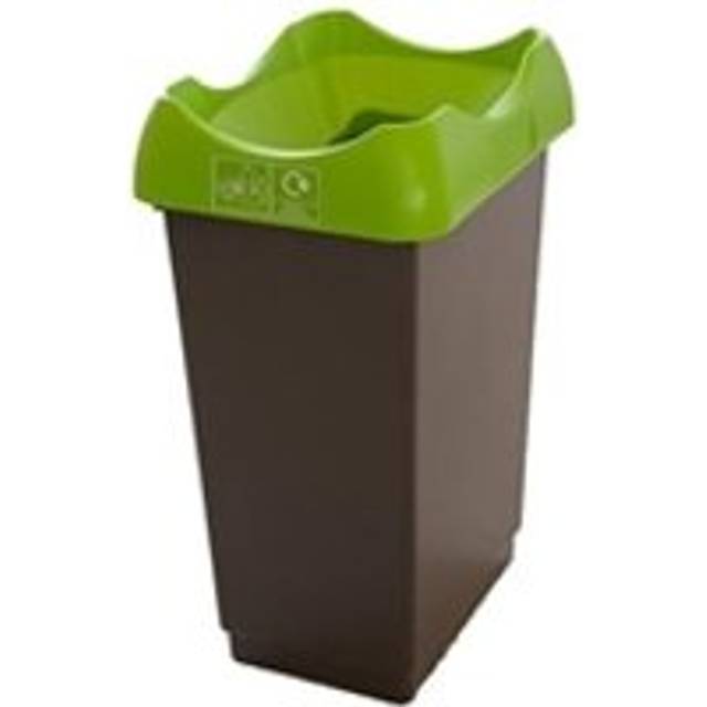 Recycling Bin w Sticker Open Hole 50L Grey Body Lime Green Lid Plastic