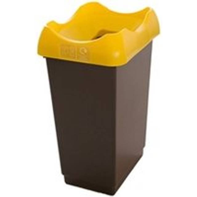 Recycling Bin c/w Sticker; Open Hole 50L Grey Body Yellow Lid Plastic