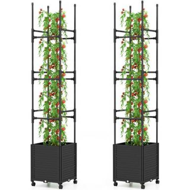 219 cm Raised Garden Bed with Trellis and Wheels for Climbing Plants-Black