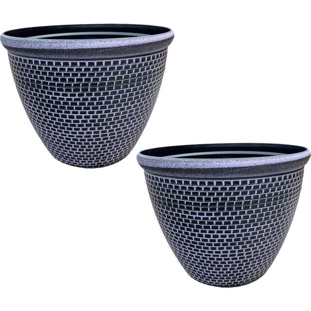 Gr8 Garden 2 x Cromarty Plant Pot Large 36cm Plastic Round Flower Planter Garden Patio Tub[Purple], Purple